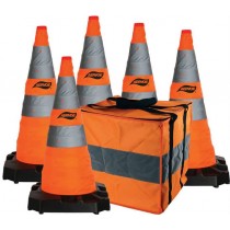 28″ Safety Cone Collapsible Kit 5-Pack with Red LED Flashing Beacon