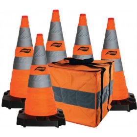 28″ Safety Cone  Collapsible Kit 5-Pack with Red LED Flashing Beacon.